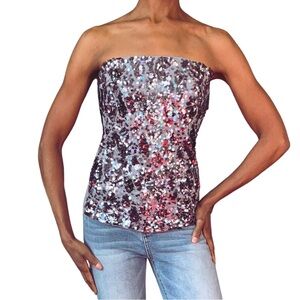 EXPRESS GREY AND SILVER SEQUIN HALTER TOP WITH PLAIN BACK